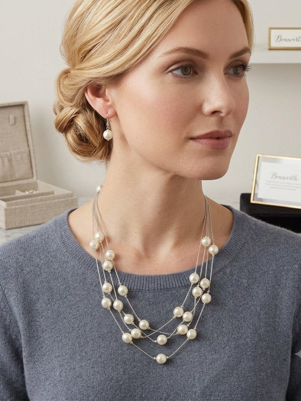 Bon worth pearl silver chain necklace earring set